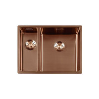 GC SP1534-40 Copper PVD anderhalve spoelbak 15cm x 40cm + 34cm x 40cm R10 radius met copper korfpluggen  (onderbouw / vlak inleg)