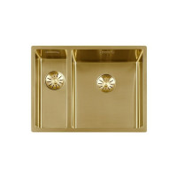 GC SP1534-40 Gold PVD anderhalve spoelbak 15cm x 40cm + 34cm x 40cm R10 radius met gold korfpluggen  (onderbouw / vlak inleg)