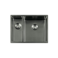 GC SP1534-40 GunMetal PVD anderhalve spoelbak 15cm x 40cm + 34cm x 40cm R10 radius met gunmetal korfpluggen  (onderbouw / vlak inleg)