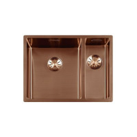 GC SP3415-40 Copper PVD anderhalve spoelbak 34cm x 40cm + 15cm x 40cm R10 radius met copper korfpluggen  (onderbouw / vlak inleg)