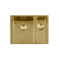 GC SP3415-40 Gold PVD anderhalve spoelbak 34cm x 40cm + 15cm x 40cm R10 radius met gold korfpluggen  (onderbouw / vlak inleg)