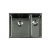 GC SP3415-40 GunMetal PVD anderhalve spoelbak 34cm x 40cm + 15cm x 40cm R10 radius met gunmetal korfpluggen  (onderbouw / vlak inleg)