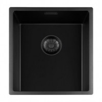 GC BLC3440  Black Quartz spoelbak 34cm x 40cm R10 radius met zwarte korfplug  (onderbouw / vlak inleg)
