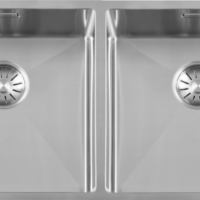 GC R4040-40  dubbele Rvs spoelbak 40cm x 40cm + 40cm x 40cm R10 radius (onderbouw / vlak inleg)