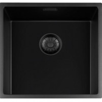 GC BLC4040  Black Quartz spoelbak 40cm x 40cm R10 radius zwarte korfplug  (onderbouw / vlak inleg)