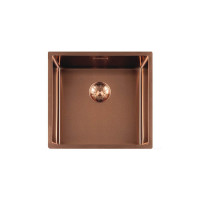 GC SP4040 Copper PVD spoelbak 40cm x 40cm R10 radius met copper korfplug  (onderbouw / vlak inleg)