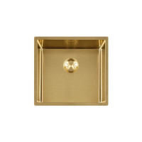 GC SP4040 Gold PVD spoelbak 40cm x 40cm R10 radius met gold korfplug  (onderbouw / vlak inleg)