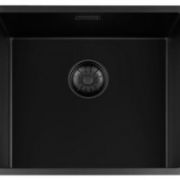 GC BLC4540  Black Quartz spoelbak 45cm x 40cm R10 radius zwarte korfplug  (onderbouw / vlak inleg)