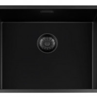 GC BLC5040  Black Quartz spoelbak 50cm x 40cm R10 radius zwarte korfplug  (onderbouw / vlak inleg)