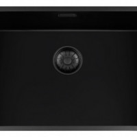 GC BLC5540  Black Quartz spoelbak 55cm x 40cm R10 radius met zwarte korfplug  (onderbouw / vlak inleg)