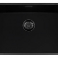 GC BLC7440  Black Quartz spoelbak 74cm x 40cm R10 radius met zwarte korfplug  (onderbouw / vlak inleg)