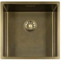 GC SP4040 Messing Patina PVD spoelbak 40cm x 40cm R10 radius met Messing Patina korfplug (onderbouw / vlak inleg)